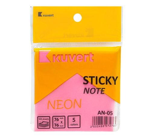 Клейкие листики KUVERT "Sticky" 76 х 76 мм, 5 неоновых цветов, 400 листов