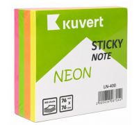 Клейкие листики KUVERT "Sticky" 76 х 76 мм, 5 неоновых цветов, 400 листов
