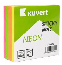 Клейкие листики KUVERT "Sticky" 76 х 76 мм, 5 неоновых цветов, 400 листов