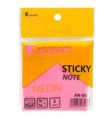 Клейкие листики KUVERT "Sticky" 76х76 мм, 5 неоновых цветов, 100 листов