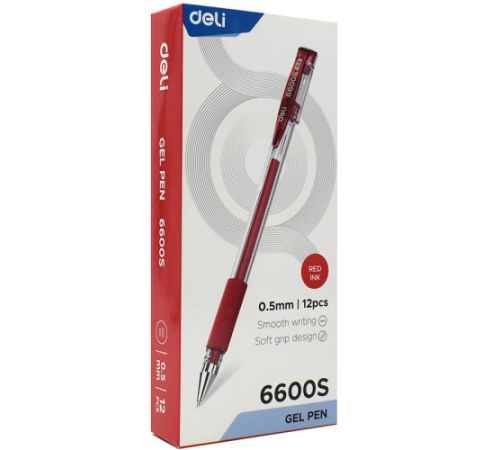 Ручка гелевая DELI "6600" 0,5 мм, красная