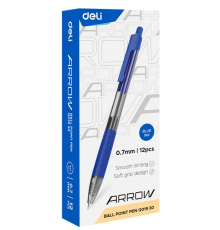 Ручка шариковая DELI "Arrow Q01930" автоматическая, 0,7 мм, синяя, грип